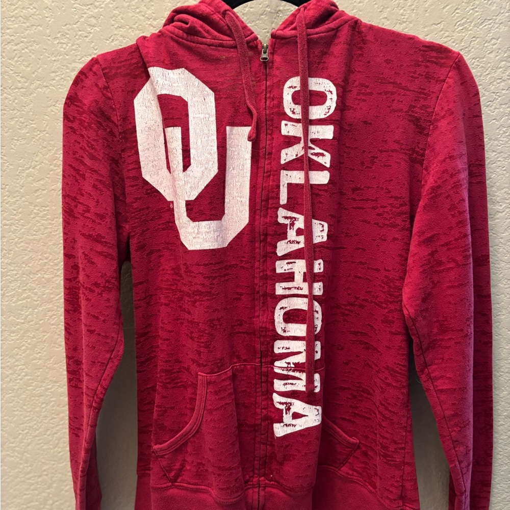 Red Oklahoma State Boomer Sooners Zip-Up Hoodie Large
